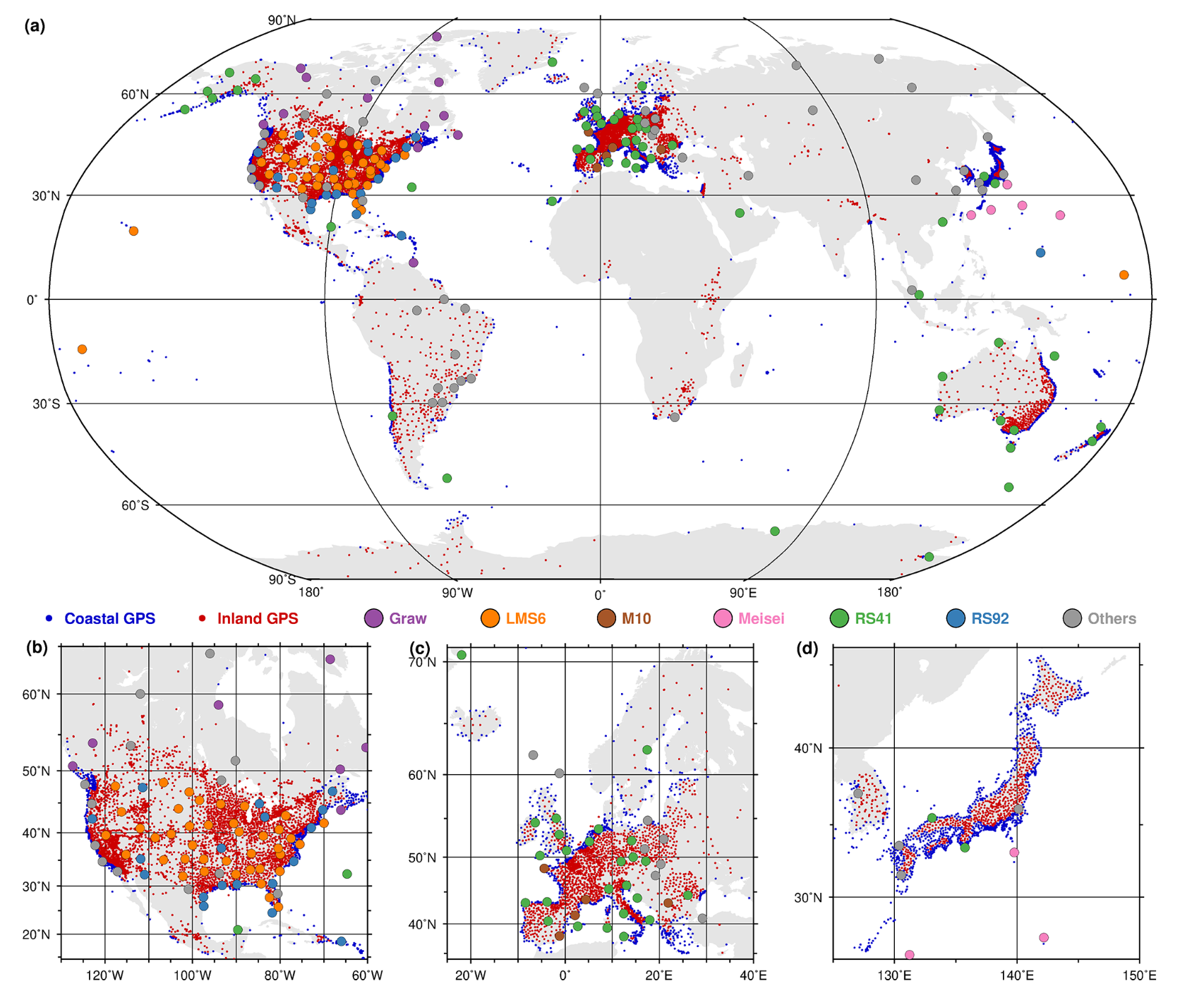 Global GPS and Radiosonde stations used in the study